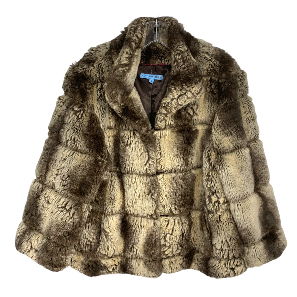Vintage Y2K Antonio Melani Sz L Brown Faux Vegan Fur Short Jacket Lined Pockets
